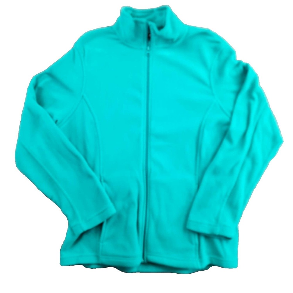Emily B XL Teal Fleece Jacket Full Zip Mock Neck Warm Cozy Outdoor Gorpcore Soft